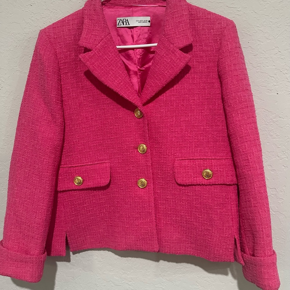 Zara Women Fuchsia Blazer with Gold Buttons